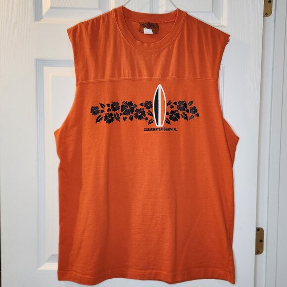 Orange Men's XXL Clearwater Beach FL Sleeveless Shirt - Picture 1 of 5